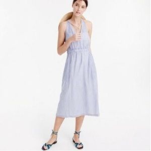 J. Crew Cotton Cross Back Blue and White Stripe Midi Dress